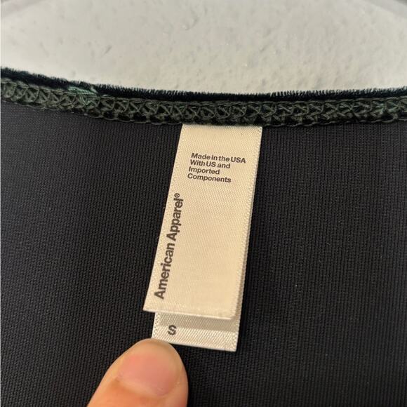 American Apparel Deep Teal Deep V Long Sleeve Stretch Velvet Skater Mini Dress S - Picture 3 of 4